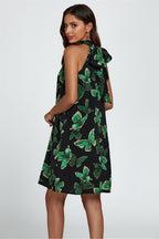 Butterfly Print Halter Neck Tie Back Mini Dress In Green by FS Collection - FS455 GB