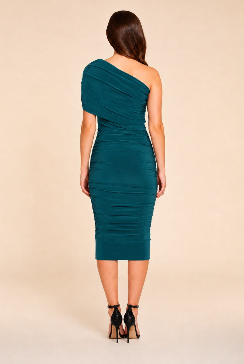 Alice Green One Shoulder Midi Dress by Honor Gold - HG ALICE