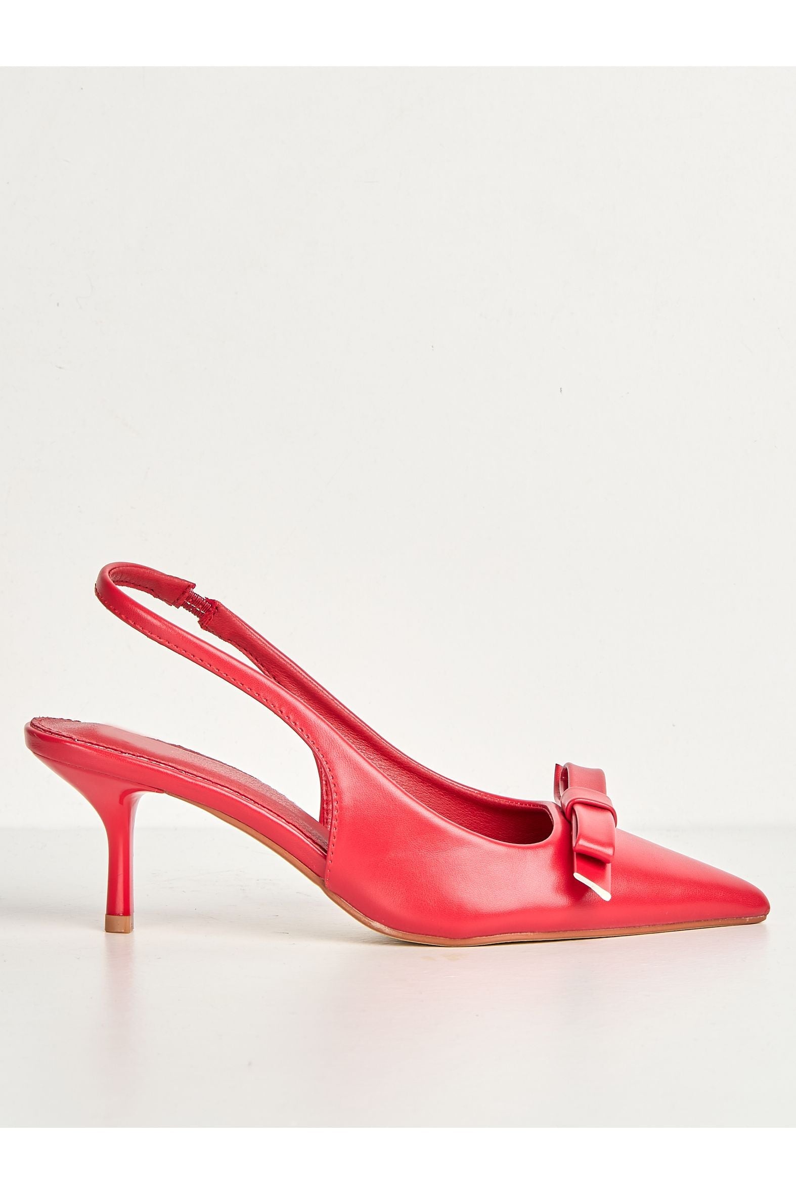 Cheri Bow Detail Kitten Heel Slingback Court Shoes In Red by Miss Diva - SQC 167 RED
