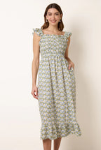Floral & Frill Shirred Bodice Midi Dress by Blue Vanilla - BV269878002