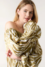 Zebra Satin Ruched Bardot Top by Blue Vanilla - BV3530282