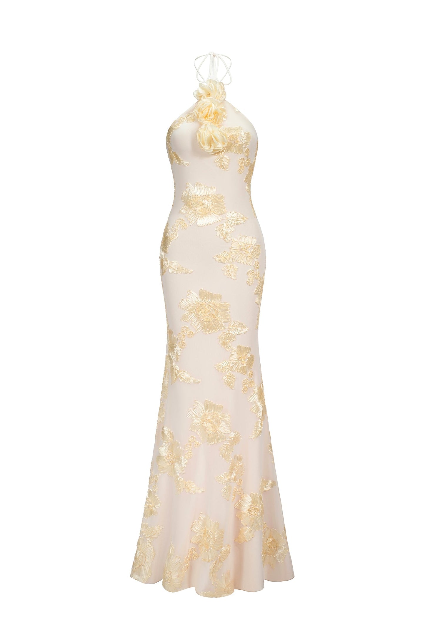 Griselda Flower Halter Embroidery Maxi Dress - White by Bella Barnett - D240801140