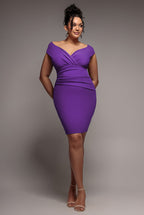 Bardot Pleated Midi Dress - Purple by Goddiva Plus - DR1092AP
