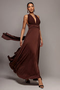 Multiway Tie-Up Maxi Dress - Dark Brown by Goddiva - DR1186BB