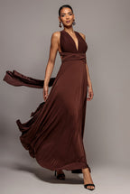 Multiway Tie-Up Maxi Dress - Dark Brown by Goddiva - DR1186BB