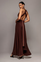 Multiway Tie-Up Maxi Dress - Dark Brown by Goddiva - DR1186BB