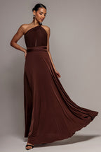 Multiway Tie-Up Maxi Dress - Dark Brown by Goddiva - DR1186BB