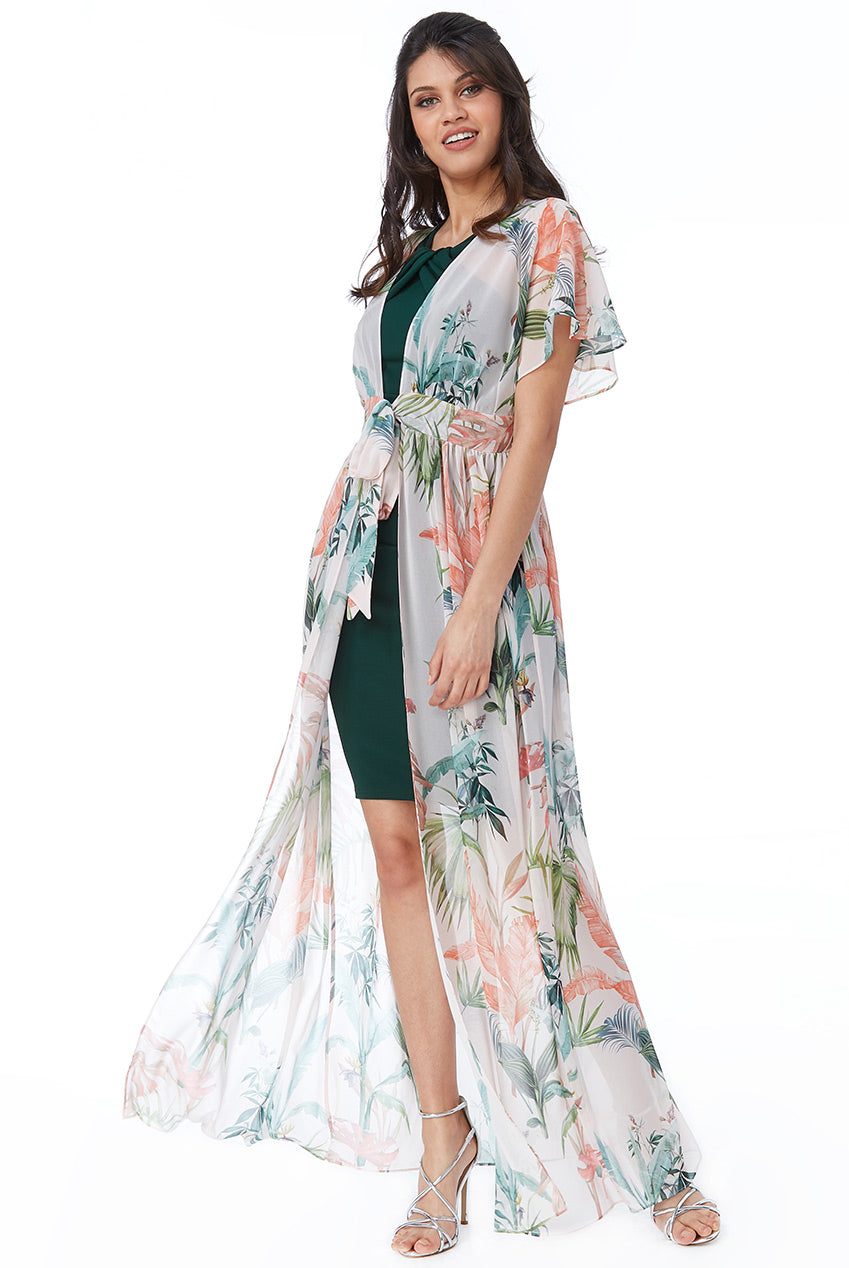 City Goddess Palm Print Maxi Kimono