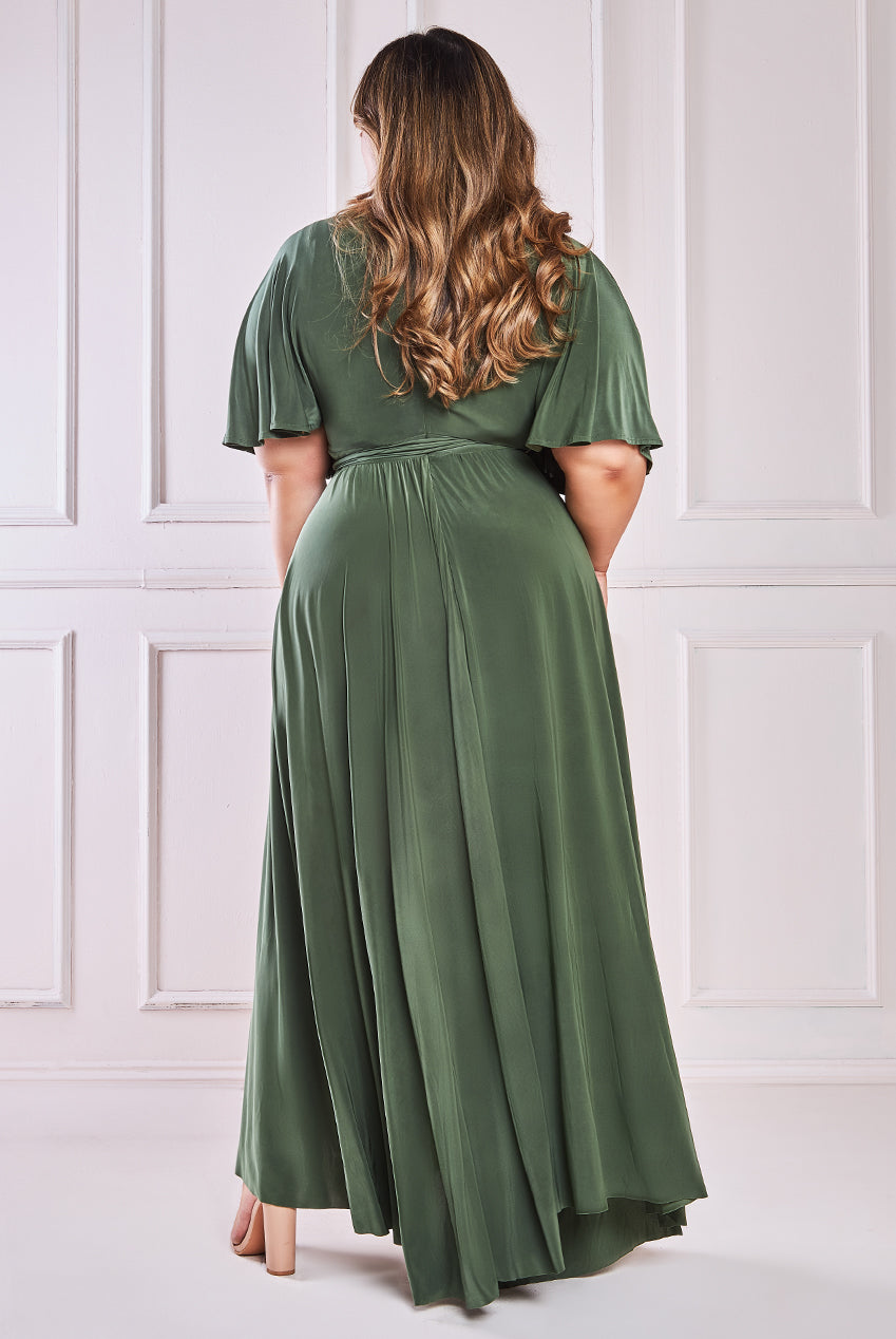 City Goddess Wrap Front Maxi With Flutter Sleeves