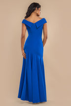 Goddiva Scuba Crepe Off Shoulder Front Split Maxi Dress