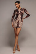 Boat Neck Full Sleeve Sequin Midi Dress - Champagne by Goddiva - DR3008