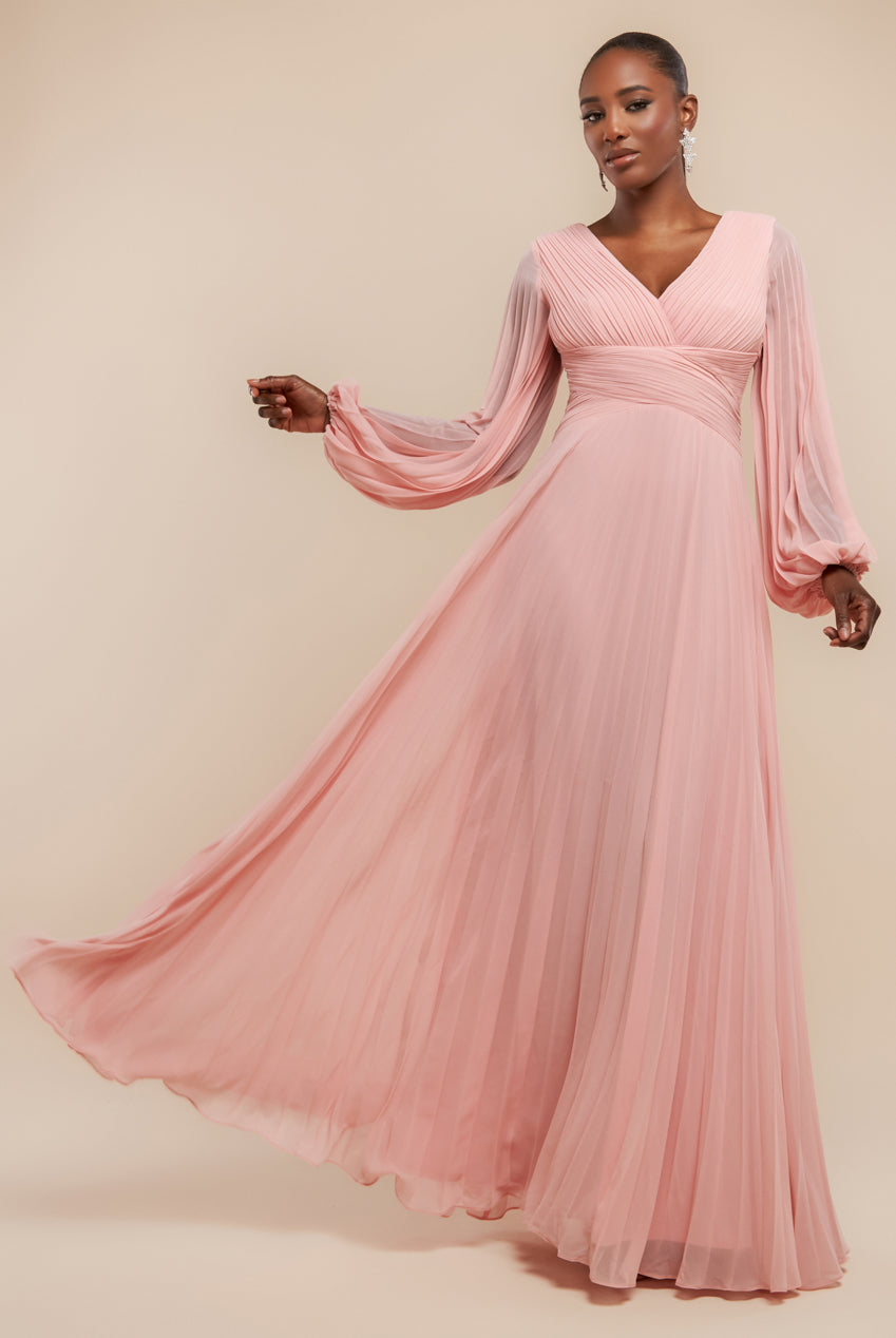 Goddiva Balloon Sleeve Chiffon Maxi Dress