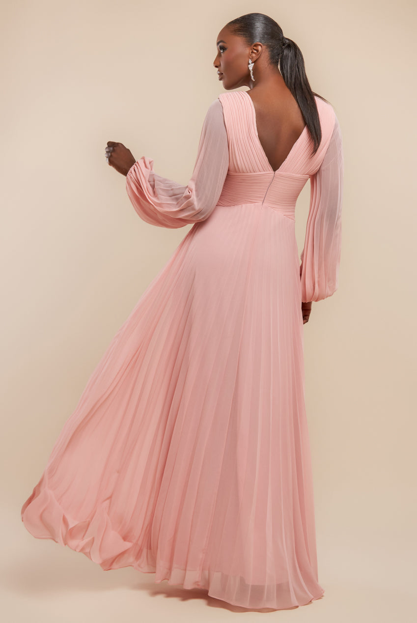 Goddiva Balloon Sleeve Chiffon Maxi Dress