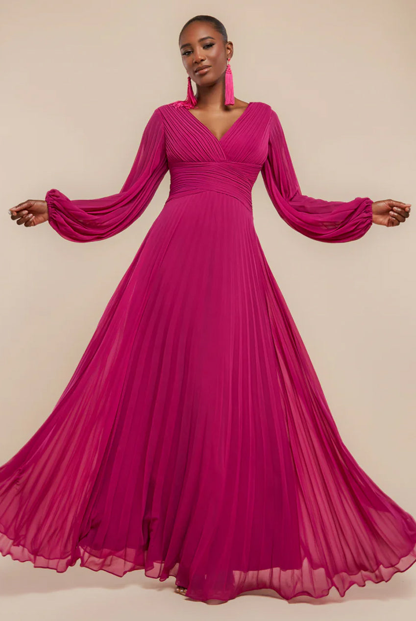 Goddiva Balloon Sleeve Chiffon Maxi Dress