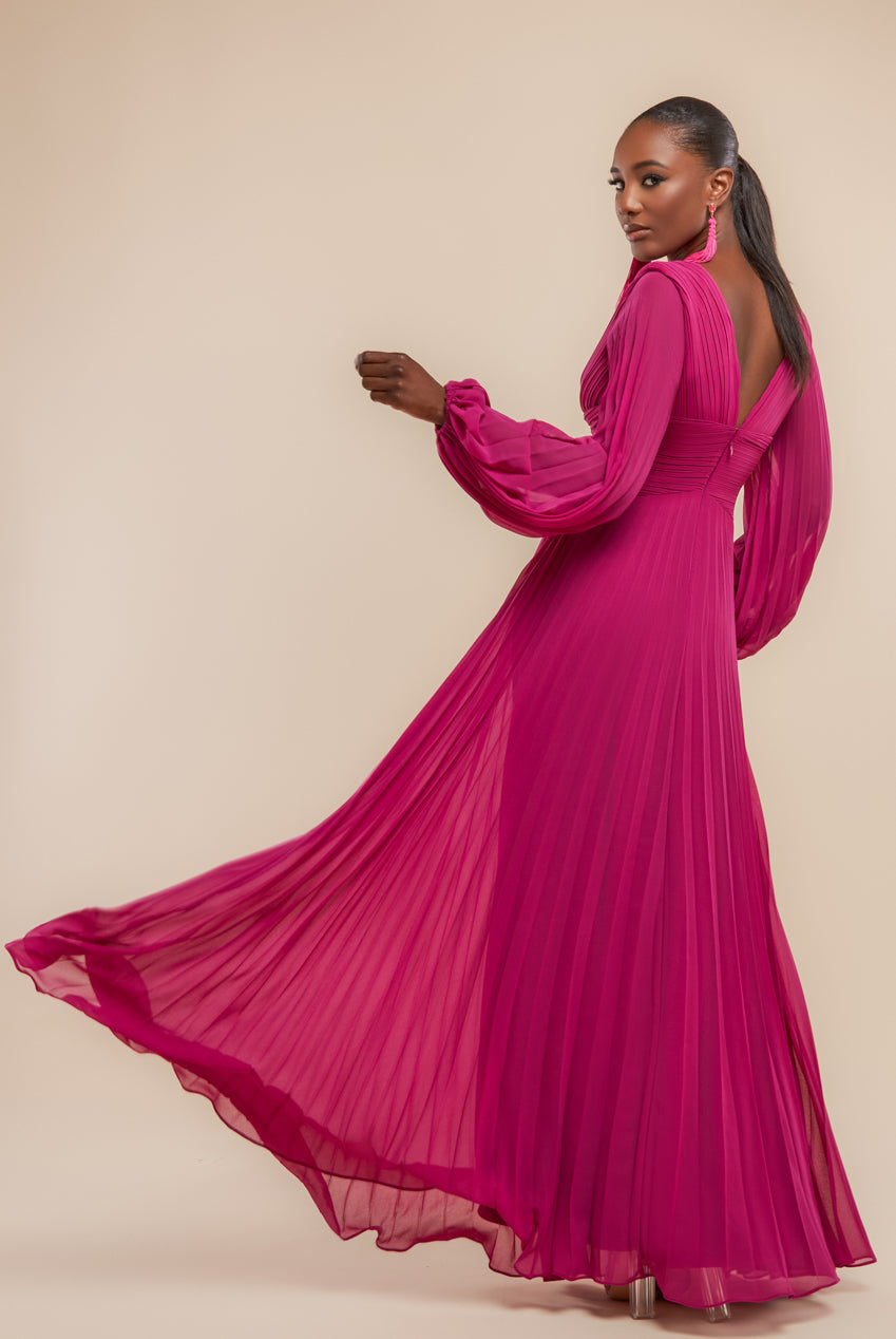 Goddiva Balloon Sleeve Chiffon Maxi Dress