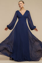 Goddiva Balloon Sleeve Chiffon Maxi Dress