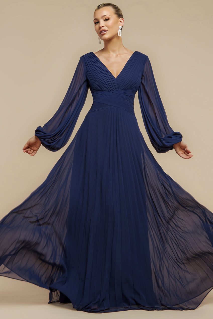 Goddiva Balloon Sleeve Chiffon Maxi Dress