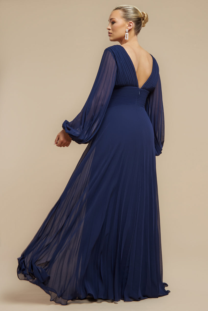Goddiva Balloon Sleeve Chiffon Maxi Dress