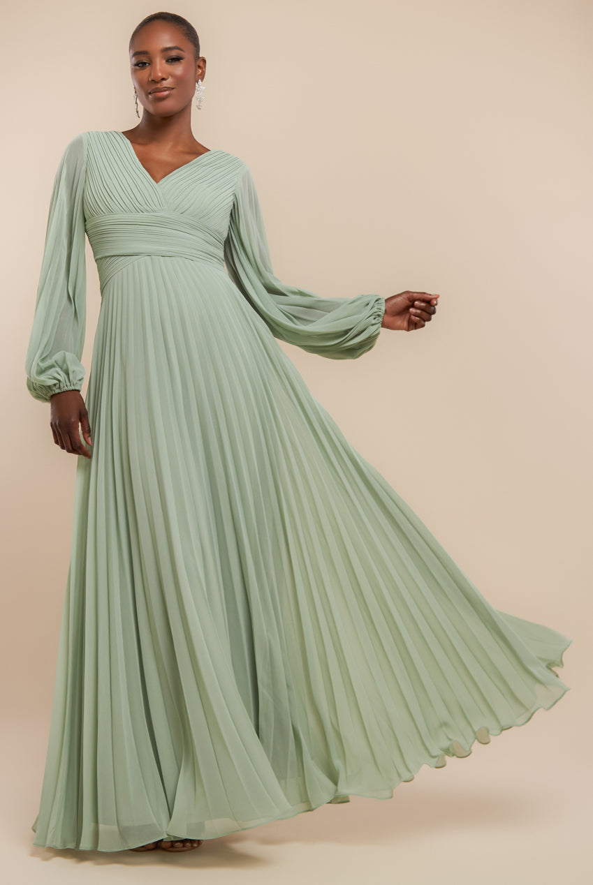 Goddiva Balloon Sleeve Chiffon Maxi Dress