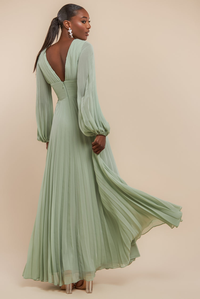 Goddiva Balloon Sleeve Chiffon Maxi Dress