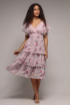 Layered Floral Midi With Flutter Sleeves - Blush by Goddiva - DR3219