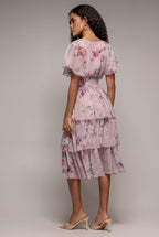 Layered Floral Midi With Flutter Sleeves - Blush by Goddiva - DR3219
