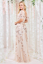 Goddiva Flared Sleeve Embroidered Maxi Dress
