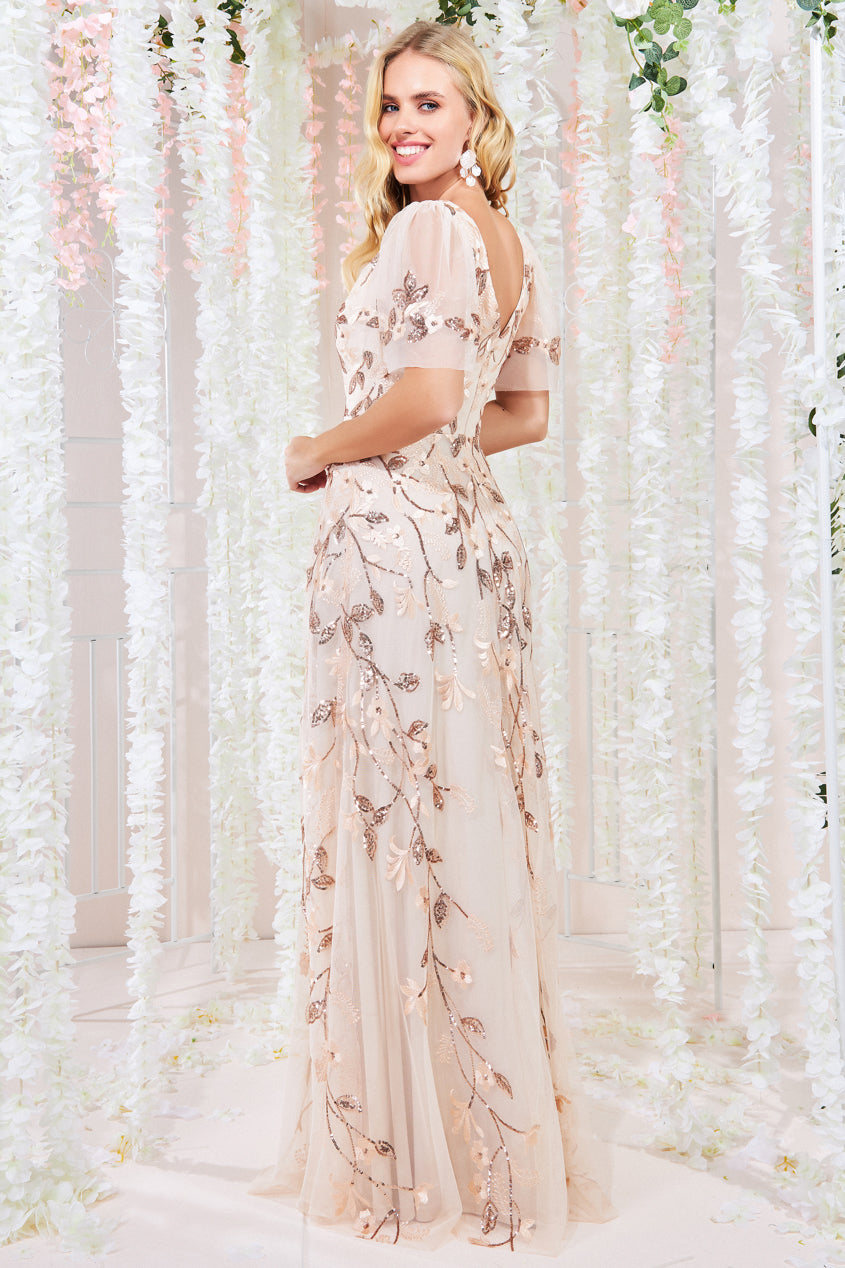 Goddiva Flared Sleeve Embroidered Maxi Dress
