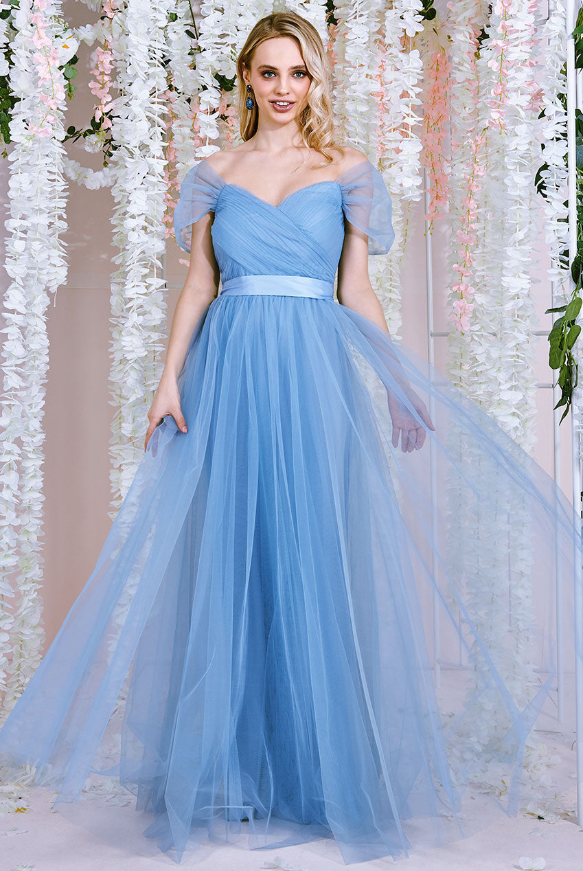Goddiva Pleated Off Shoulder Bardot Princess Maxi Dress