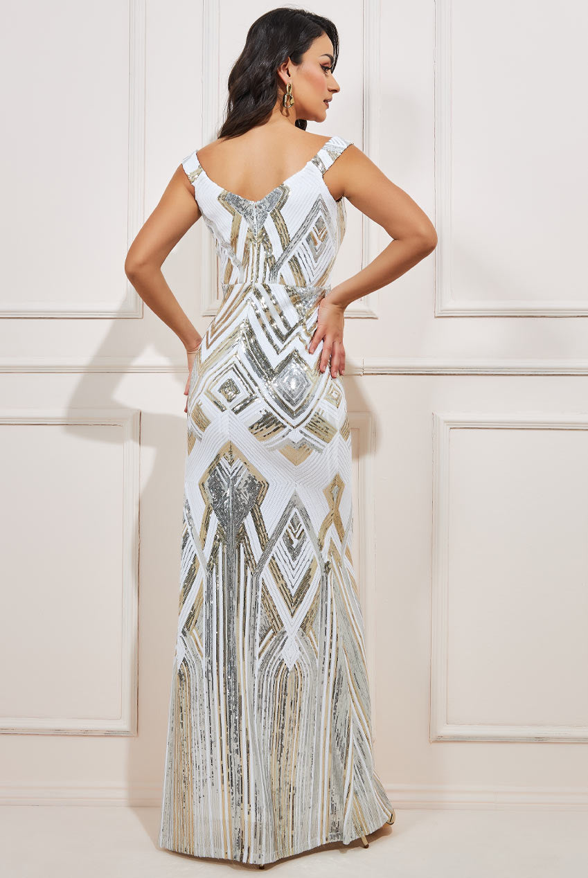 Goddiva Geometric Patterned Sequin Maxi Dress