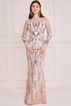 Goddiva Flame Patterned Sequin Long Sleeve Maxi Dress