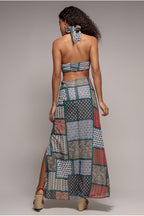 Halter Neck Printed Maxi Dress - Blue by City Goddess - DR3504