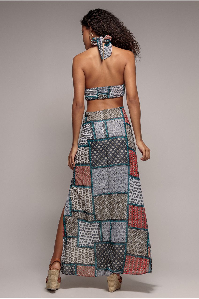 Halter Neck Printed Maxi Dress - Blue by City Goddess - DR3504