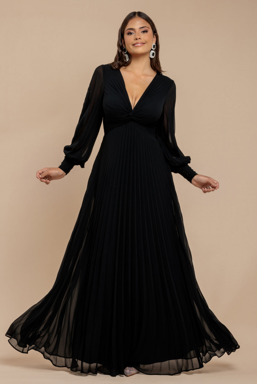 Goddiva Fully Pleated Chiffon Maxi Dress