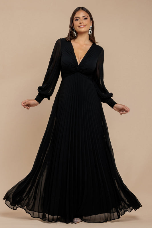 Goddiva Fully Pleated Chiffon Maxi Dress