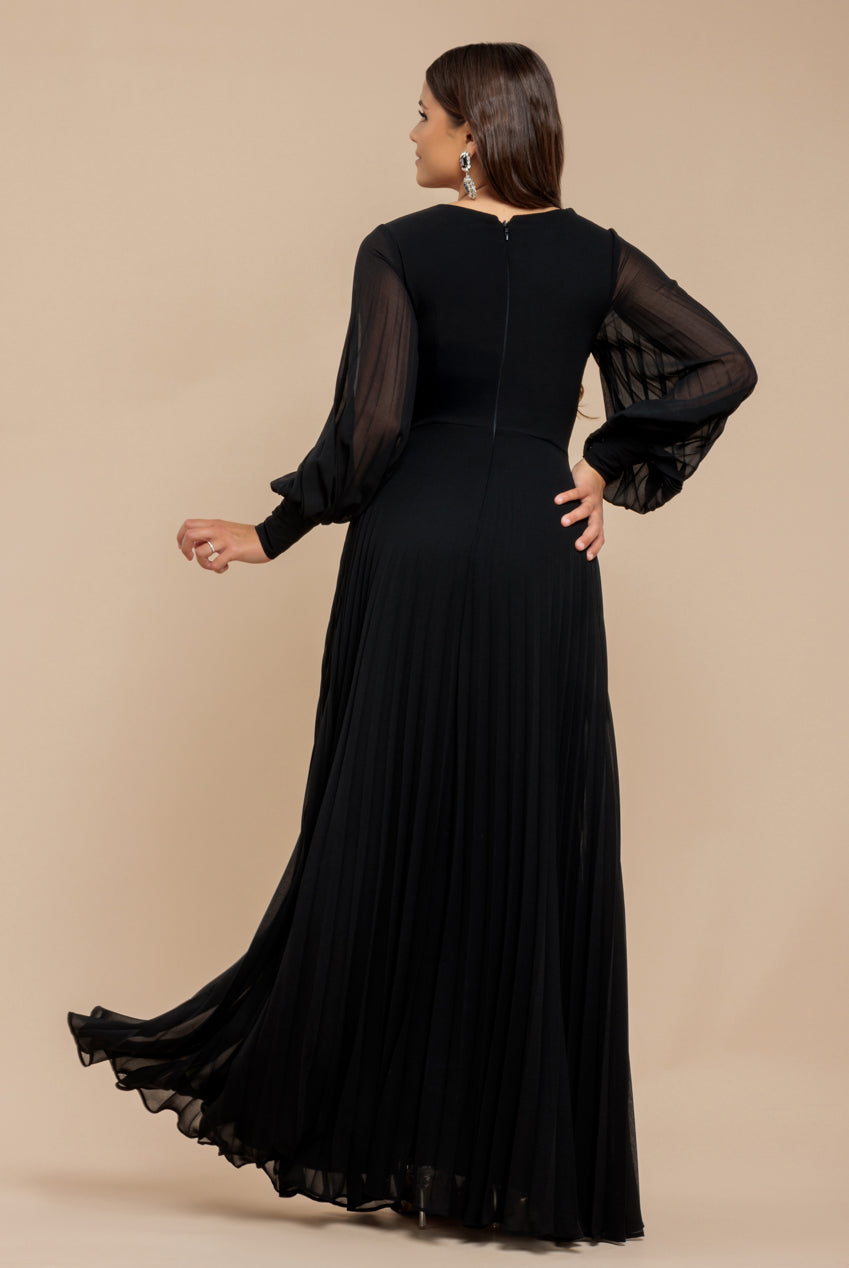 Goddiva Fully Pleated Chiffon Maxi Dress