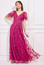 Goddiva Flared Sleeve Embroidered Maxi Dress