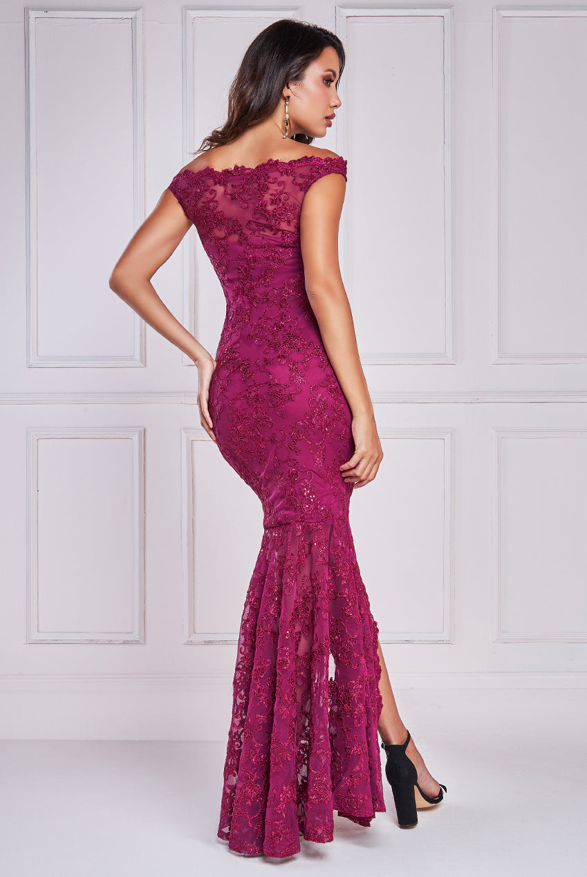 Goddiva Lace Scallop Edge Mermaid Maxi Dress