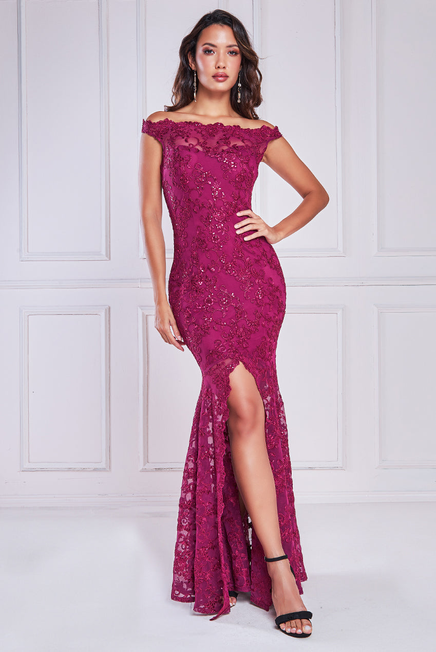 Goddiva Lace Scallop Edge Mermaid Maxi Dress