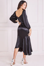Goddiva Satin Front Buttoned High Low Hem Midi Dress