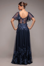 Goddiva Lace Flutter Sleeve Embroidered Mesh A Line Maxi Dress