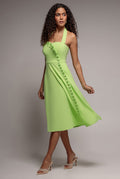 Frilled Halter Neck Strap Midi Dress - Lime by Goddiva - DR4205