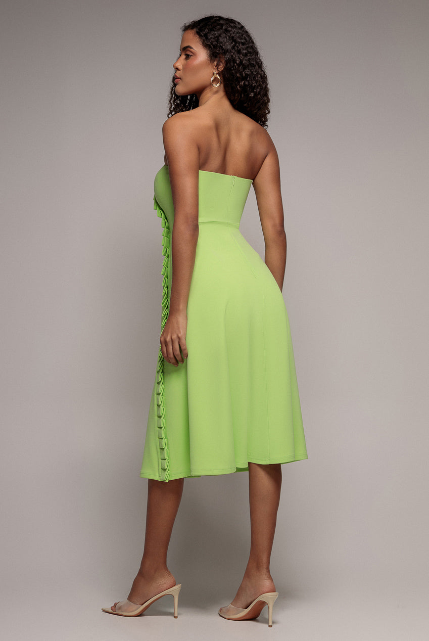 Frilled Halter Neck Strap Midi Dress - Lime by Goddiva - DR4205