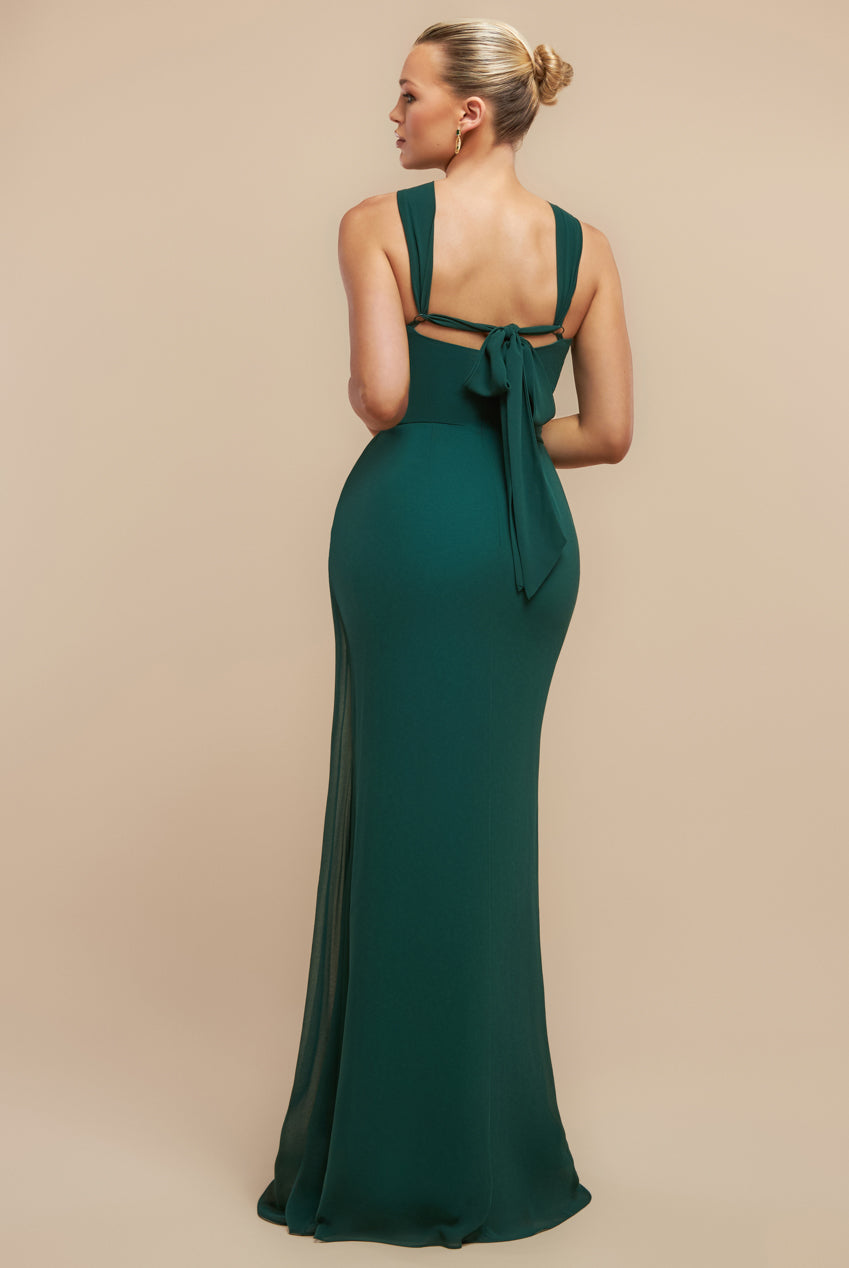 Goddiva Halterneck Thigh Split Chiffon Maxi Dress
