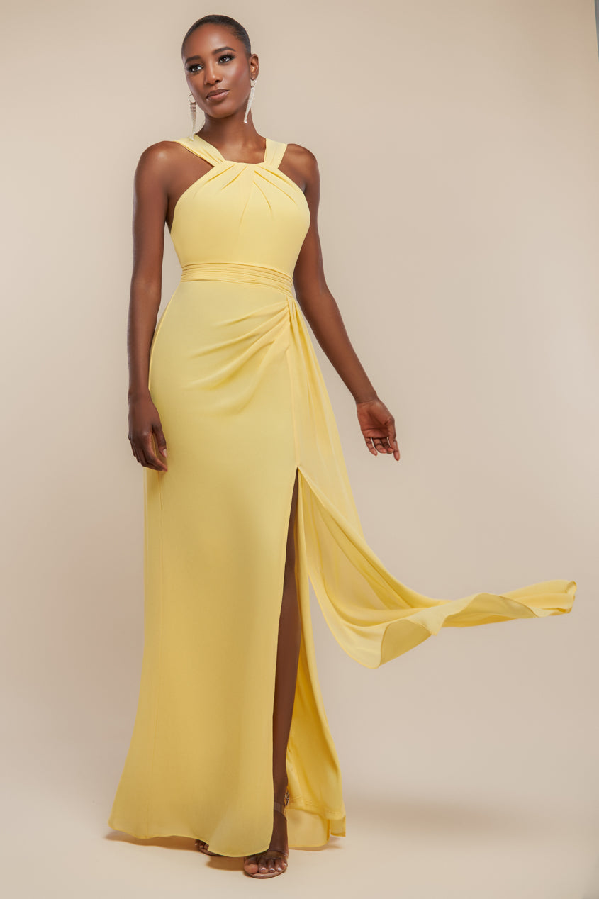 Goddiva Halterneck Thigh Split Chiffon Maxi Dress