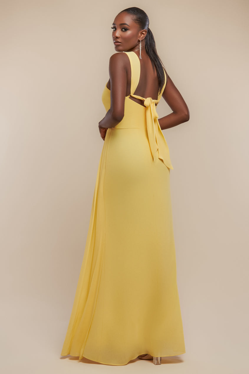 Goddiva Halterneck Thigh Split Chiffon Maxi Dress