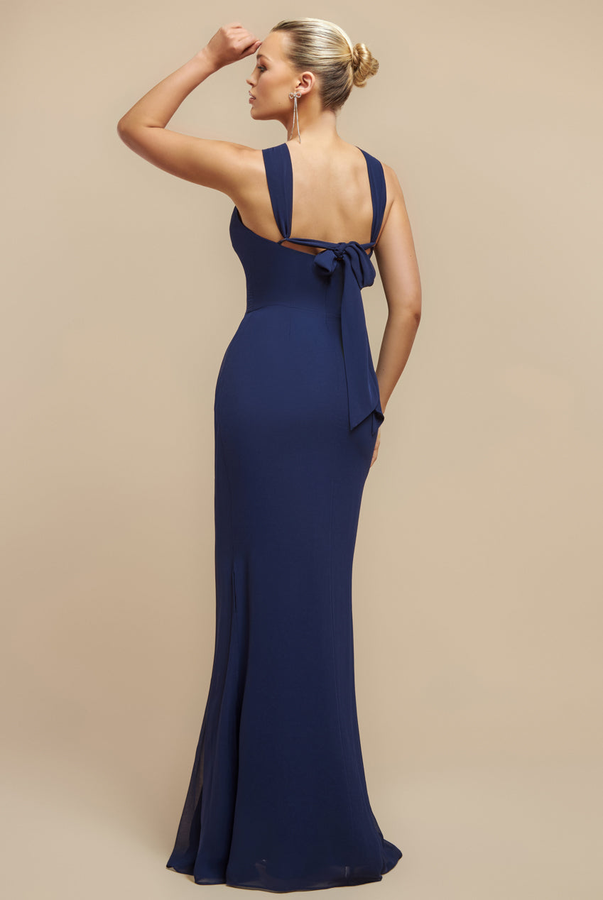 Goddiva Halterneck Thigh Split Chiffon Maxi Dress
