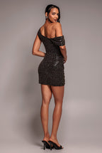 Cowl Neck Sequin Glitter Lurex Mini Dress - Black by Goddiva - DR4741