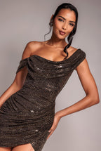 Cowl Neck Sequin Glitter Lurex Mini Dress - Rose Gold by Goddiva - DR4741