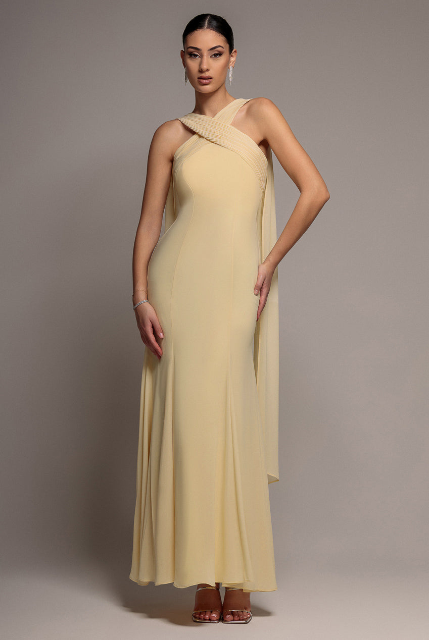 Goddiva CROSS FRONT SCARF BACK CHIFFON MERMAID MAXI DRESS BY GODDIVA